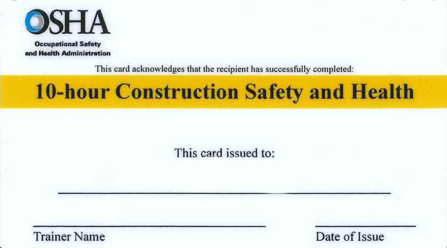 Blank Osha 30 Card Template